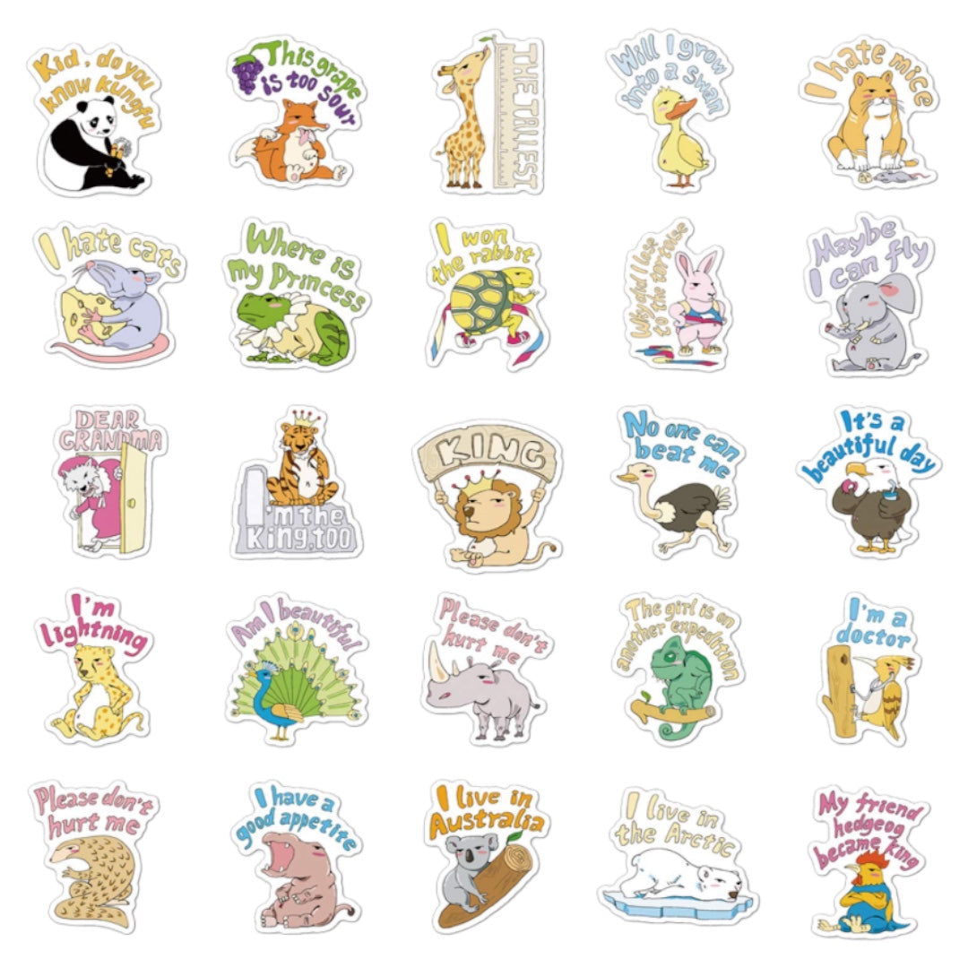 50 Stickers Impermeables - Animales con Frases