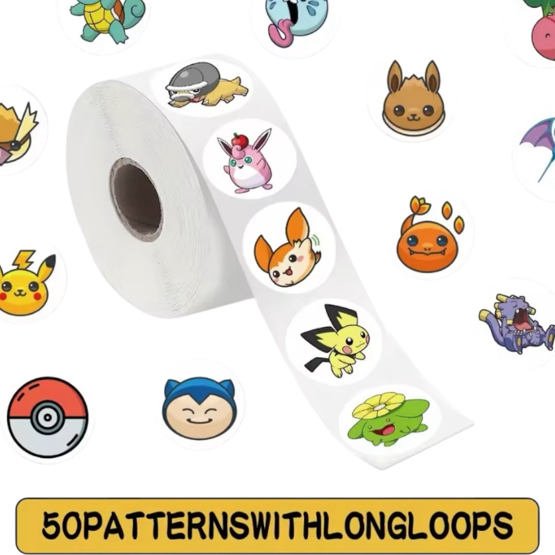 100 Stickers en Rollo - Pokémon (50 modelos diferentes)