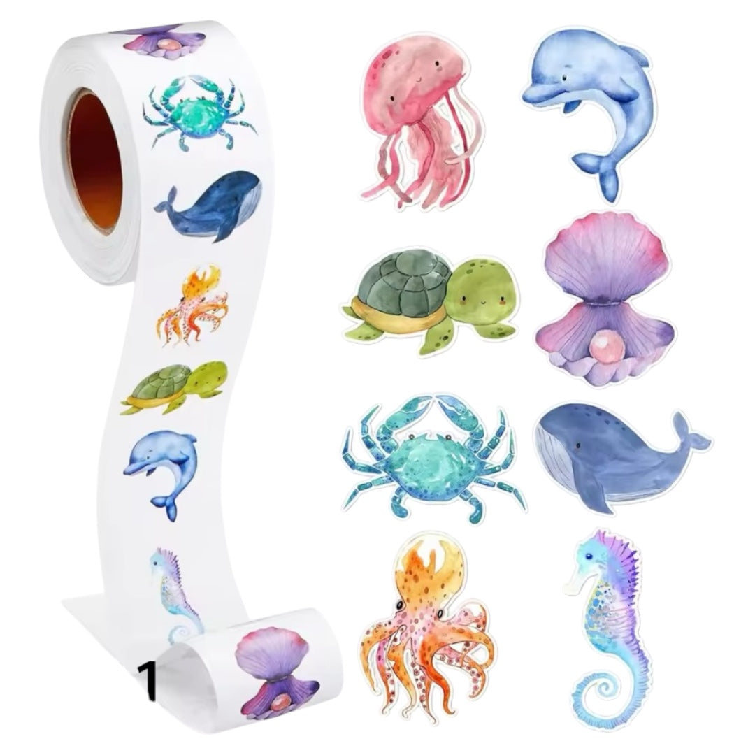 100 Stickers en Rollo - Modelos Animales Marinos con forma