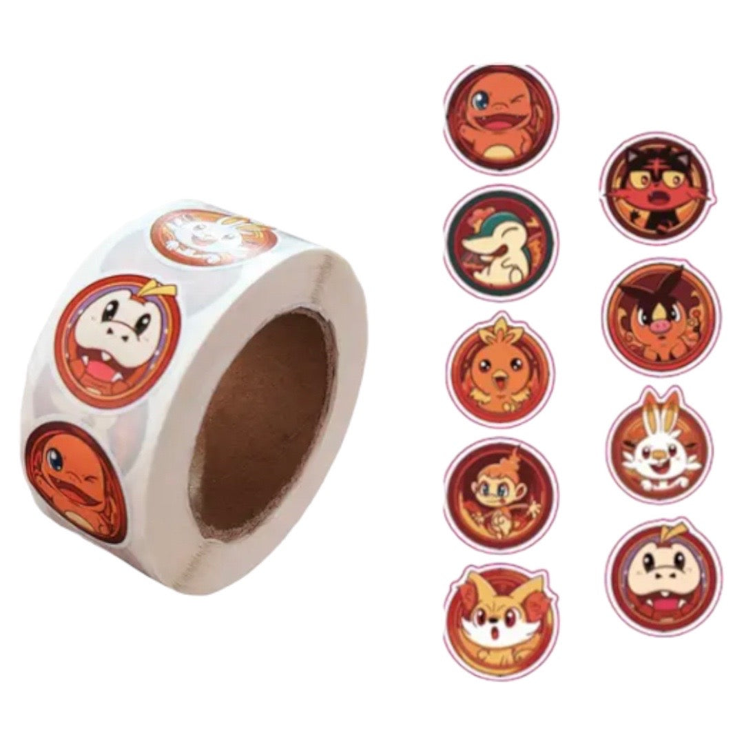 100 Stickers en Rollo - Pokémon Fuego