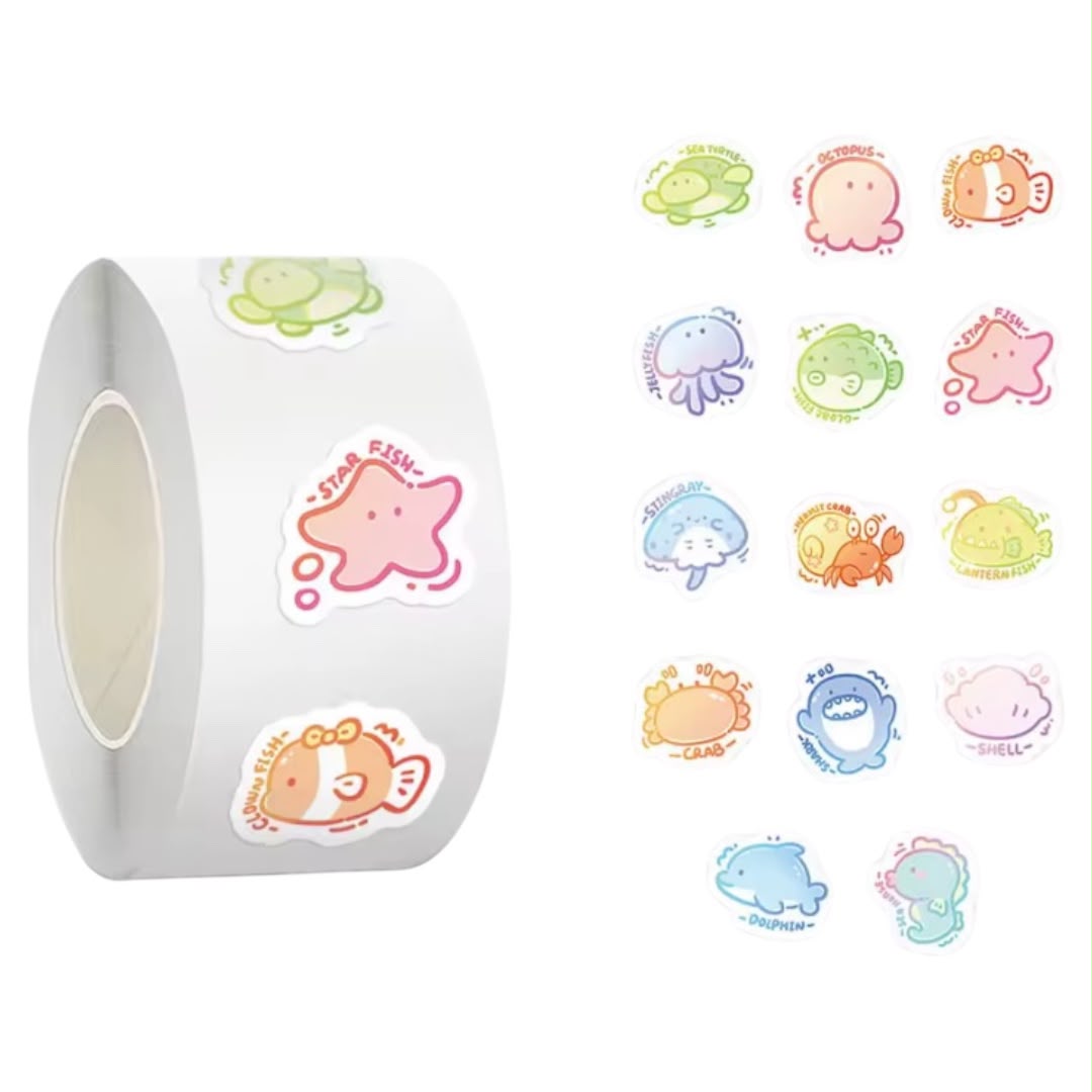 100 stickers en rollo - Animales del Océano Modelo 4