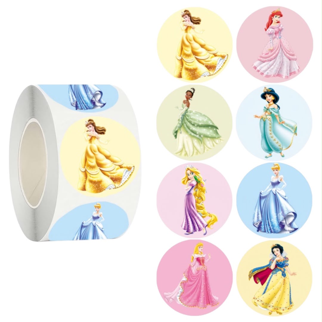 100 stickers en rollo Princesas Disney