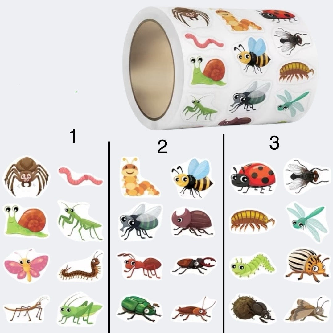 100 stickers en rollo insectos, bichitos