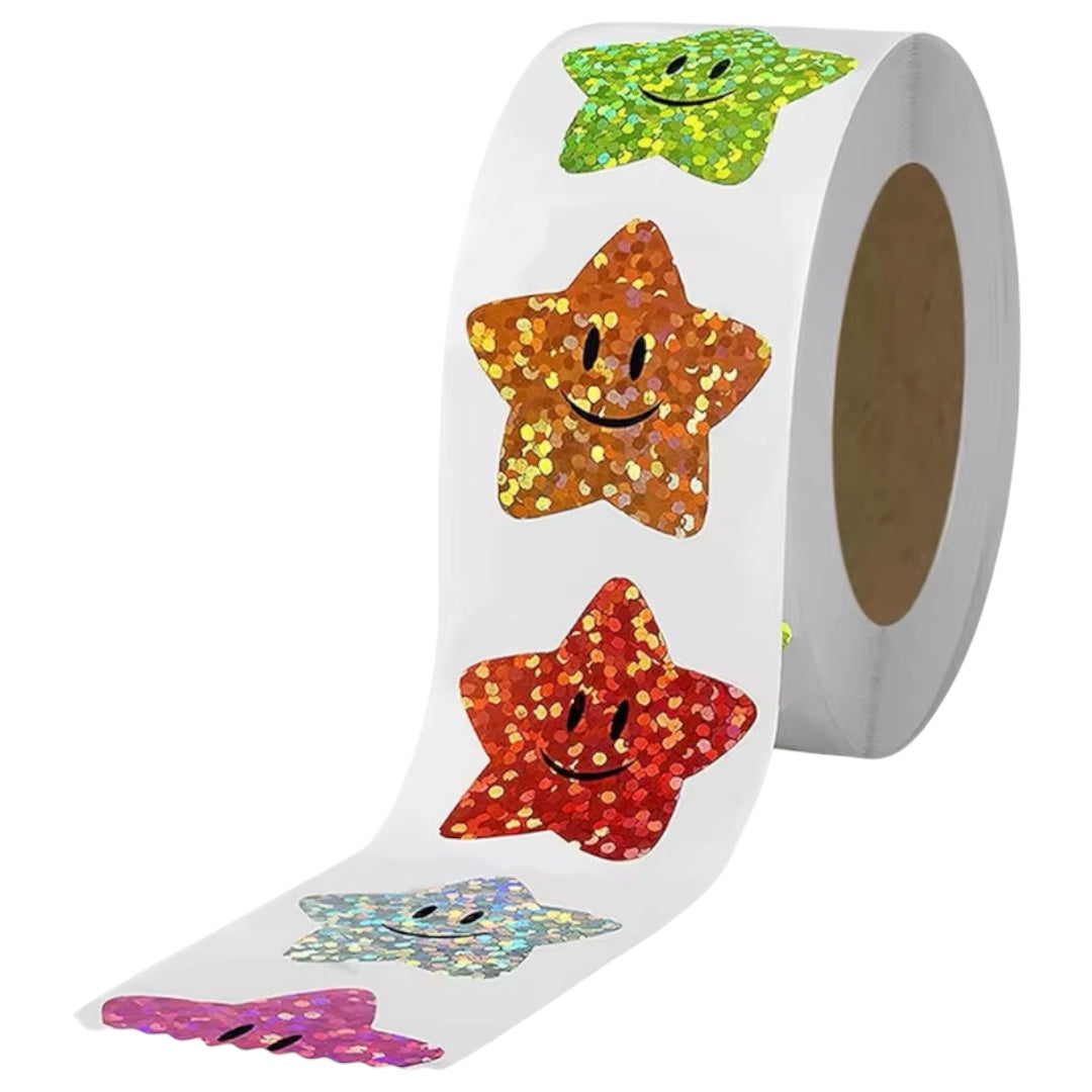 100 Stickers en Rollo - Estrellas con Caras
