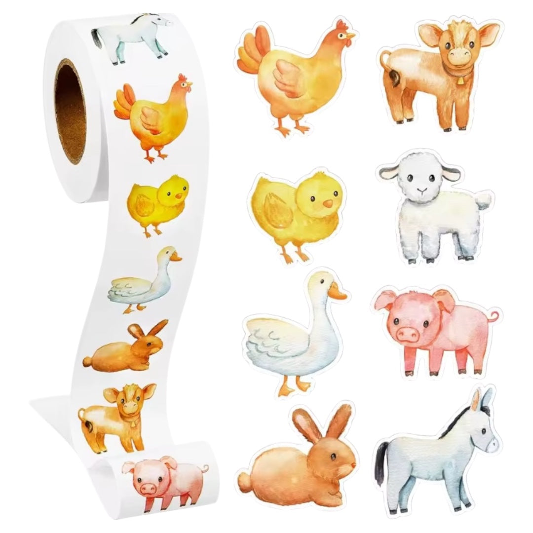 100 Stickers en Rollo - Modelos Animalitos de Granja