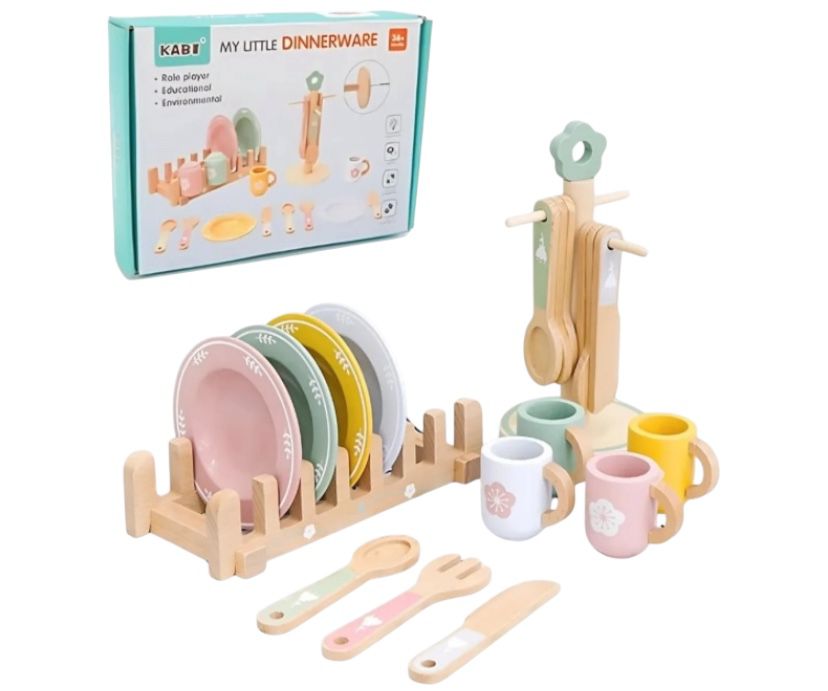 Set Montessori Vajilla Colorida de Madera con Platos para Niños