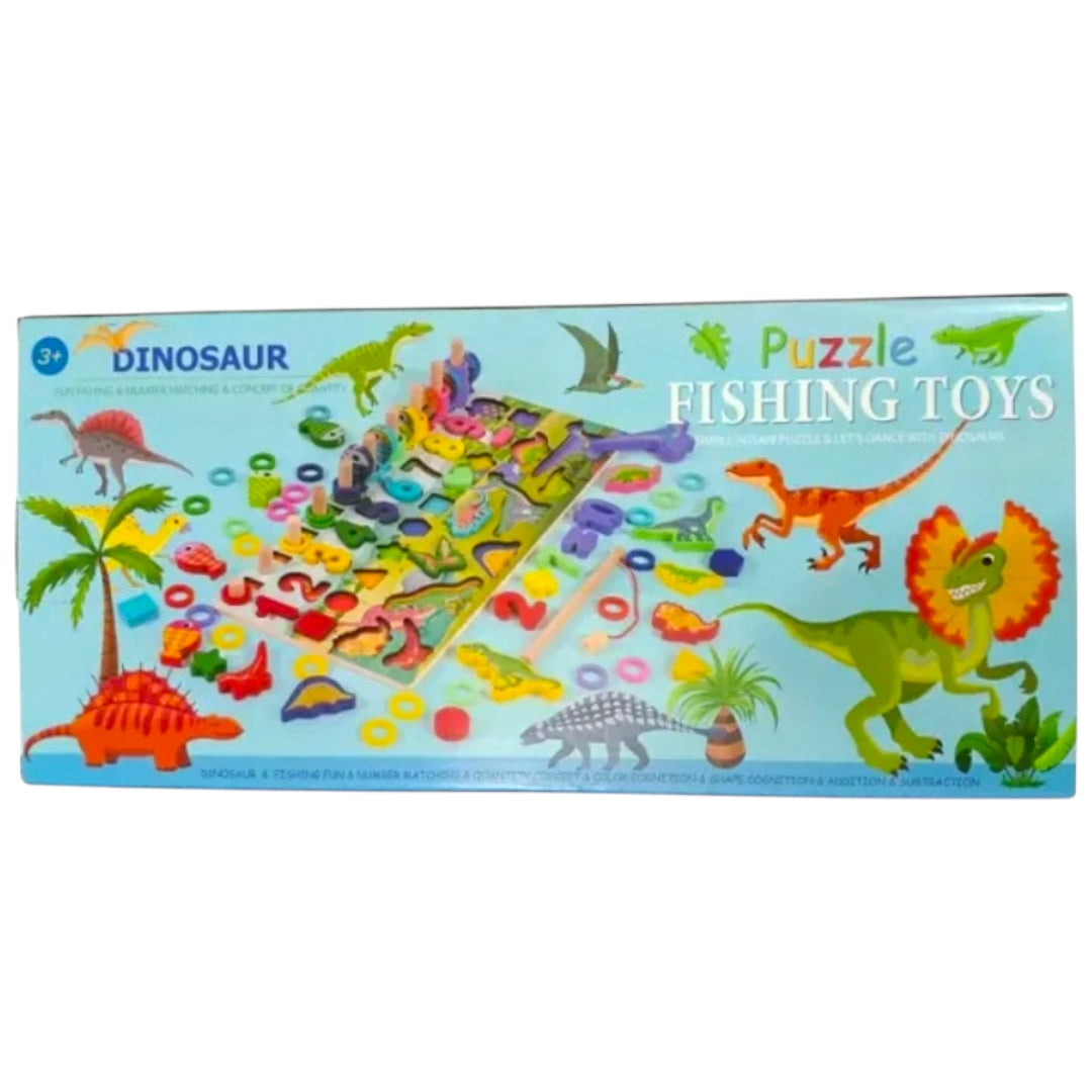Juego de Pesca y Encaje Montesori de Madera - Dinosaurio