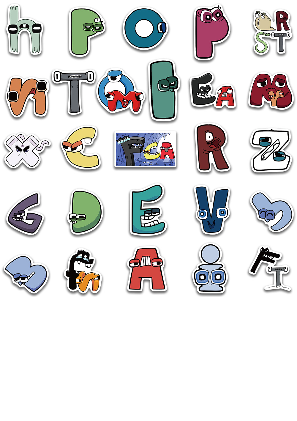 50 Stickers Impermeables - Alfabeto Personajes