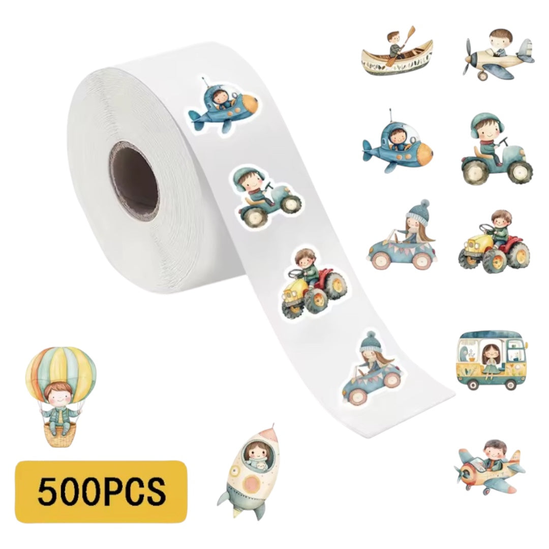 100 Stickers en Rollo - Transportes Modelo 2