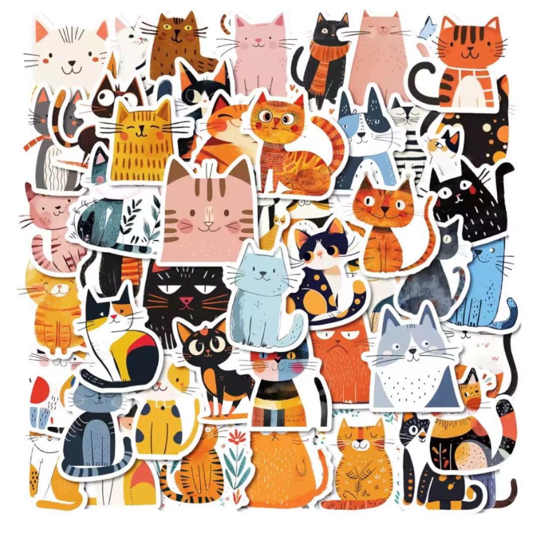 50 Pegatinas Impermeables- Perrito/Gatito