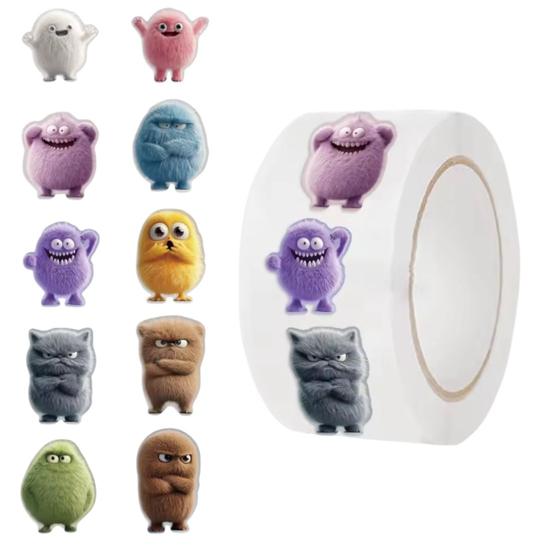 100 stickers en rollo Monstruos