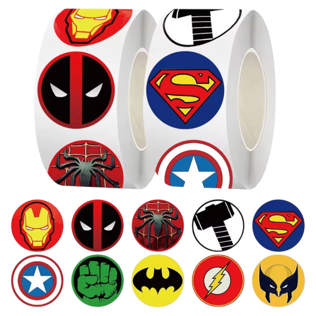 100 Stickers en Rollo - Logos Superhéroes