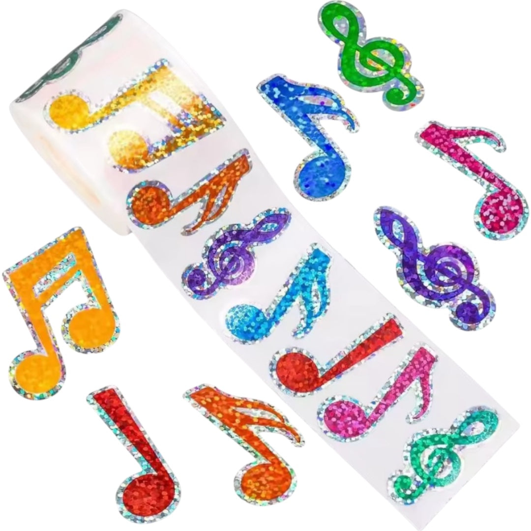 100 stickers en rollo música con brillo