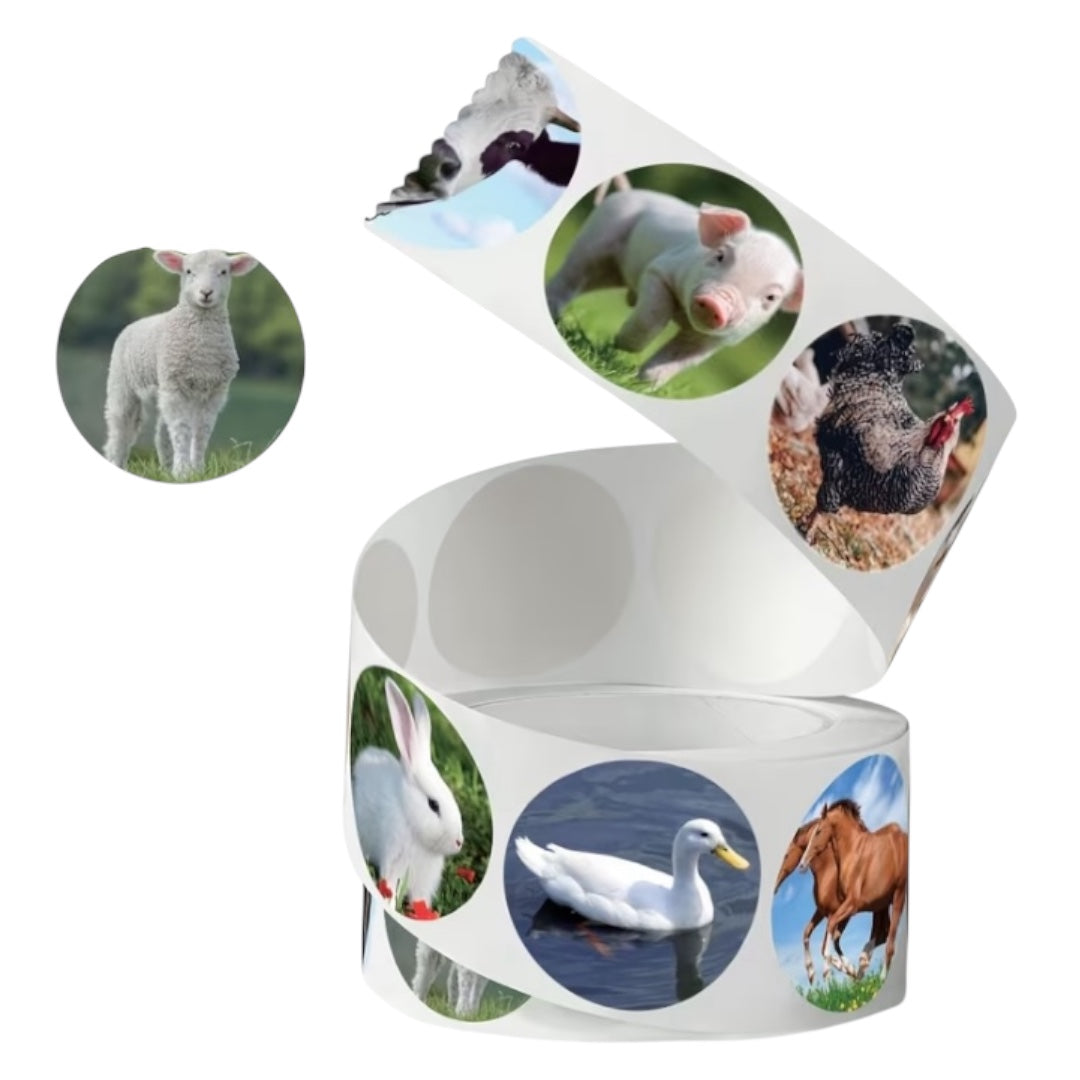 100 stickers en rollo - Animales de Granja Modelo 4
