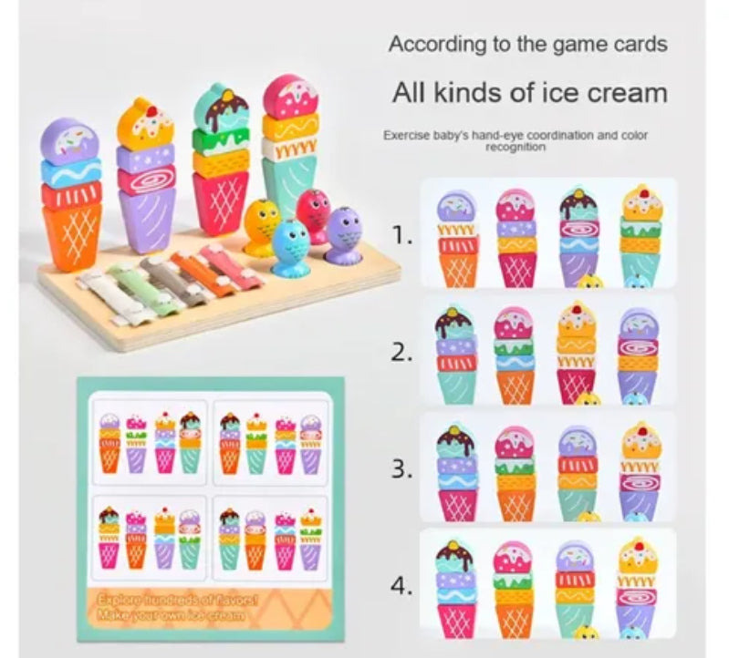 Juguete Encaje Didáctico Set Plantado Helado 3en1 Xilofo -Pesca