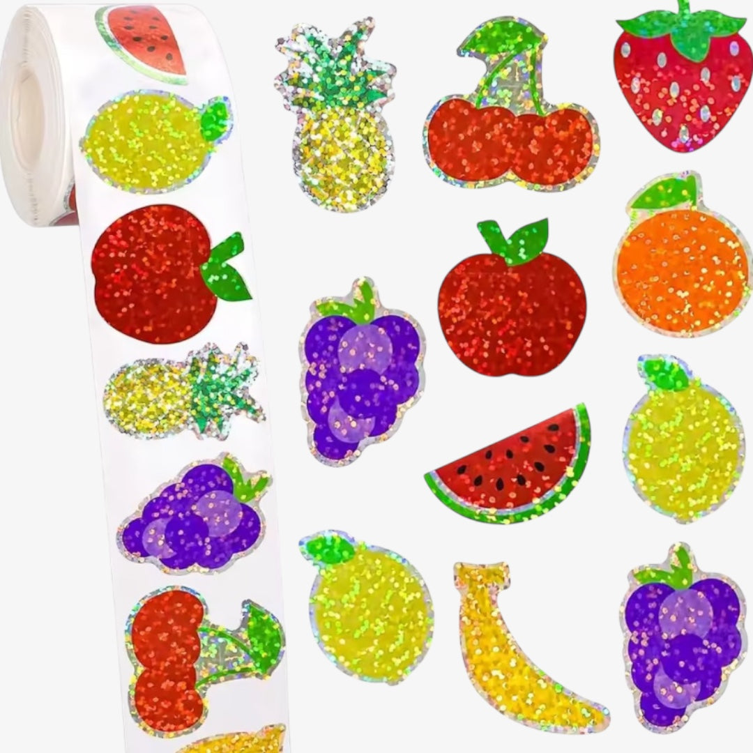 100 stickers en rollo frutas