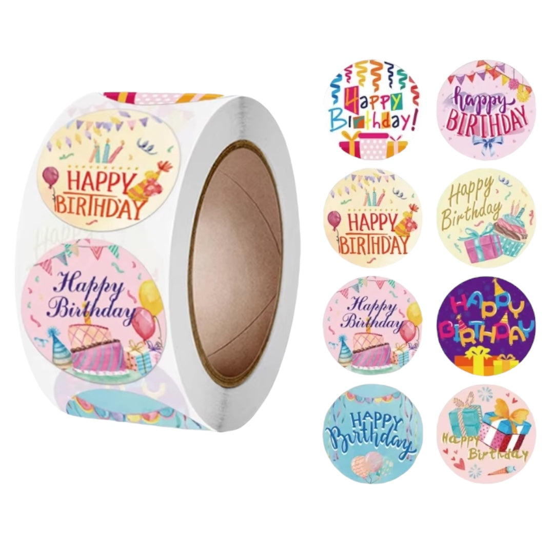 100 Stickers en Rollo - Modelos Happy Birthday
