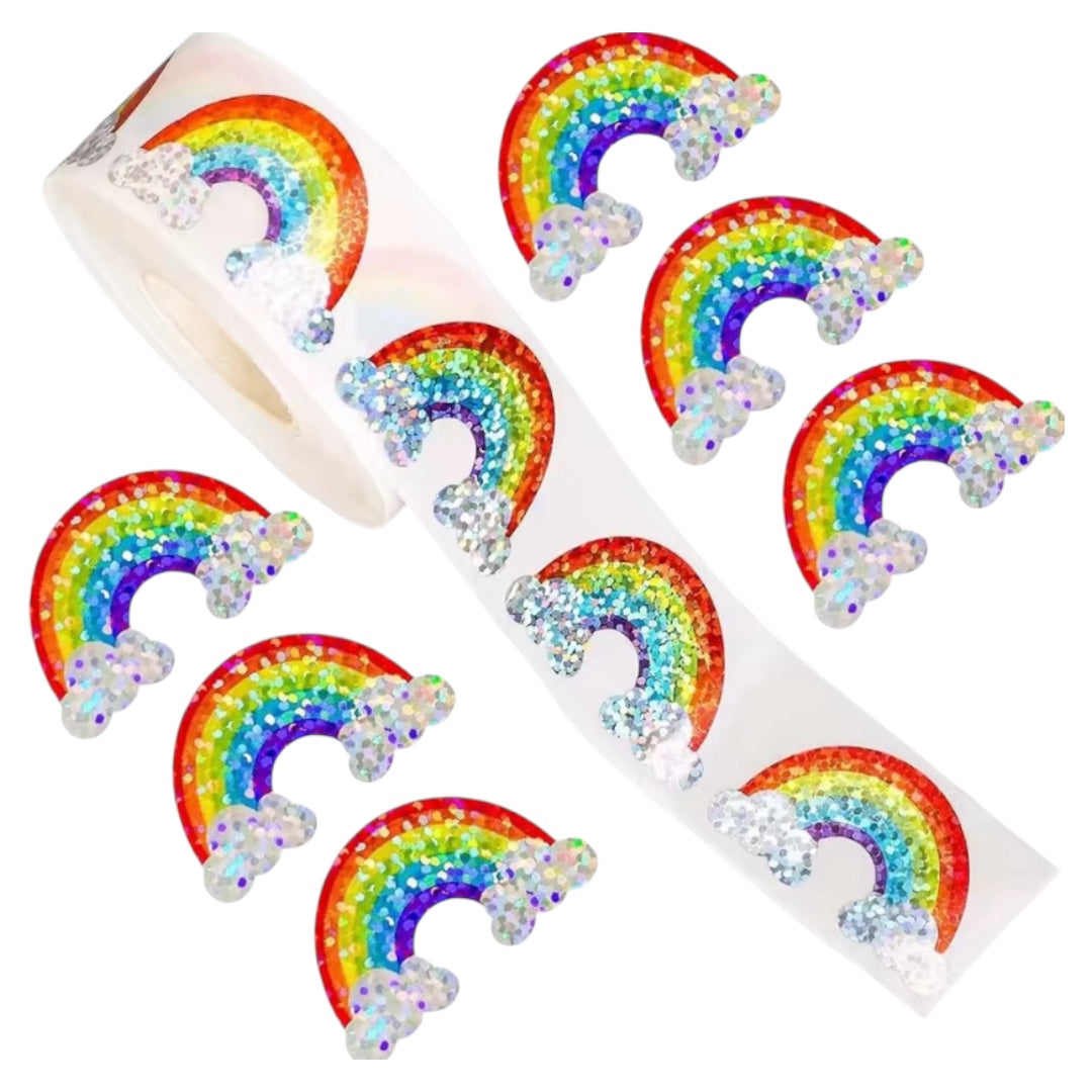 100 stickers en rollo arcoiris