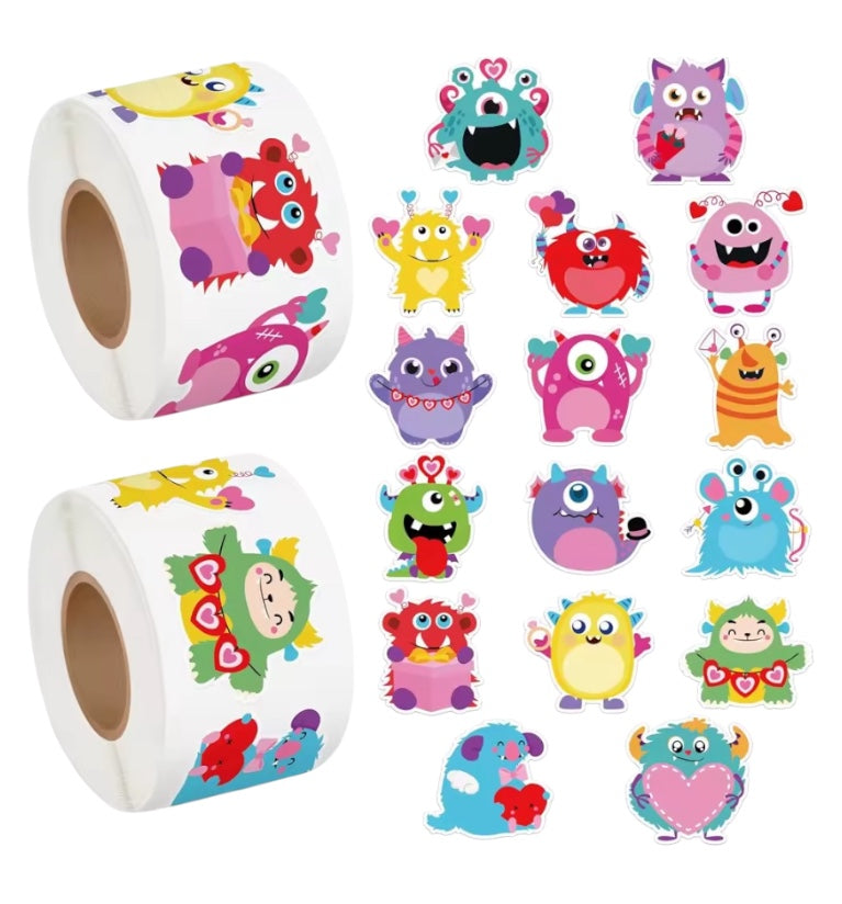 100 stickers en rollo - Monstruos