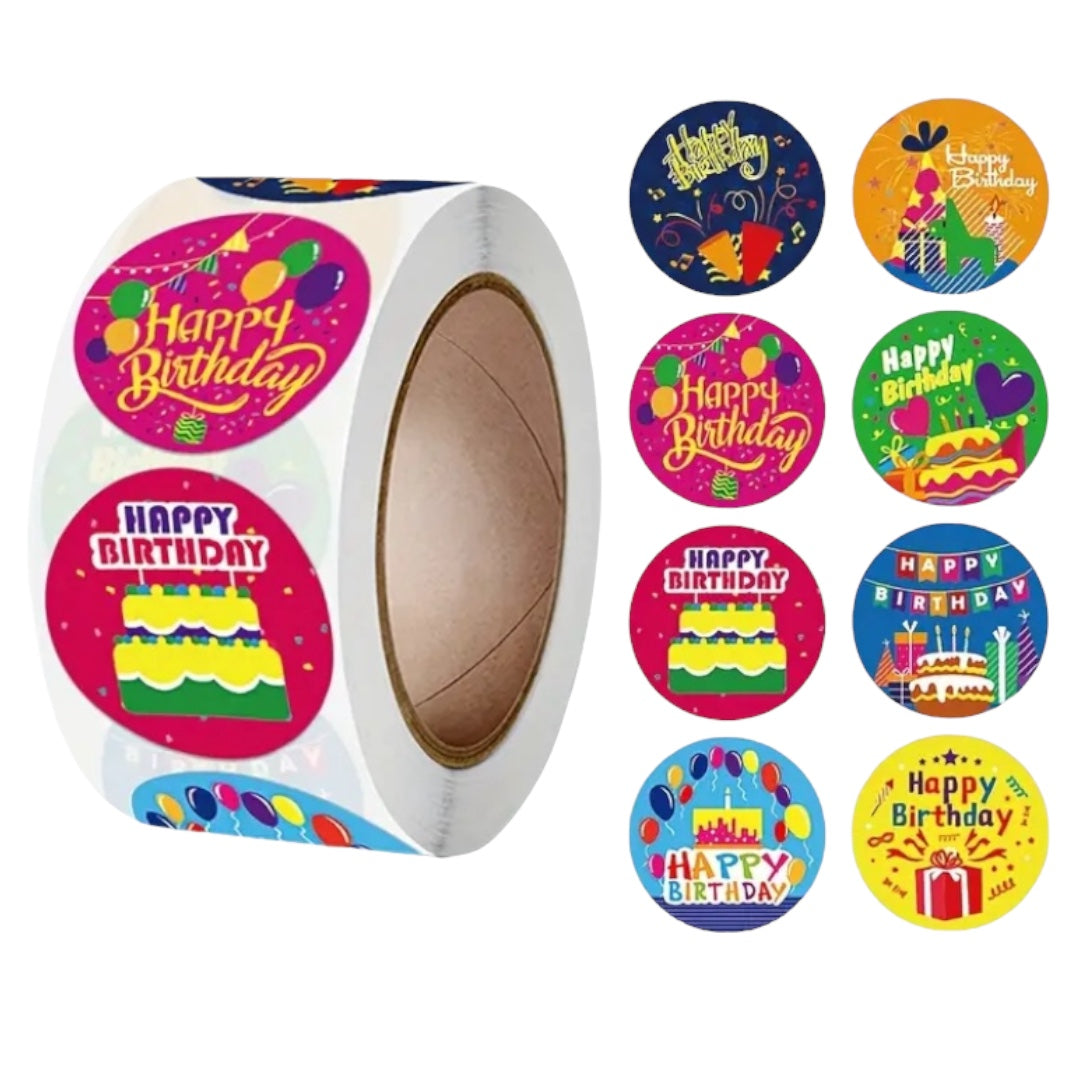 100 Stickers en Rollo - Modelos Happy Birthday