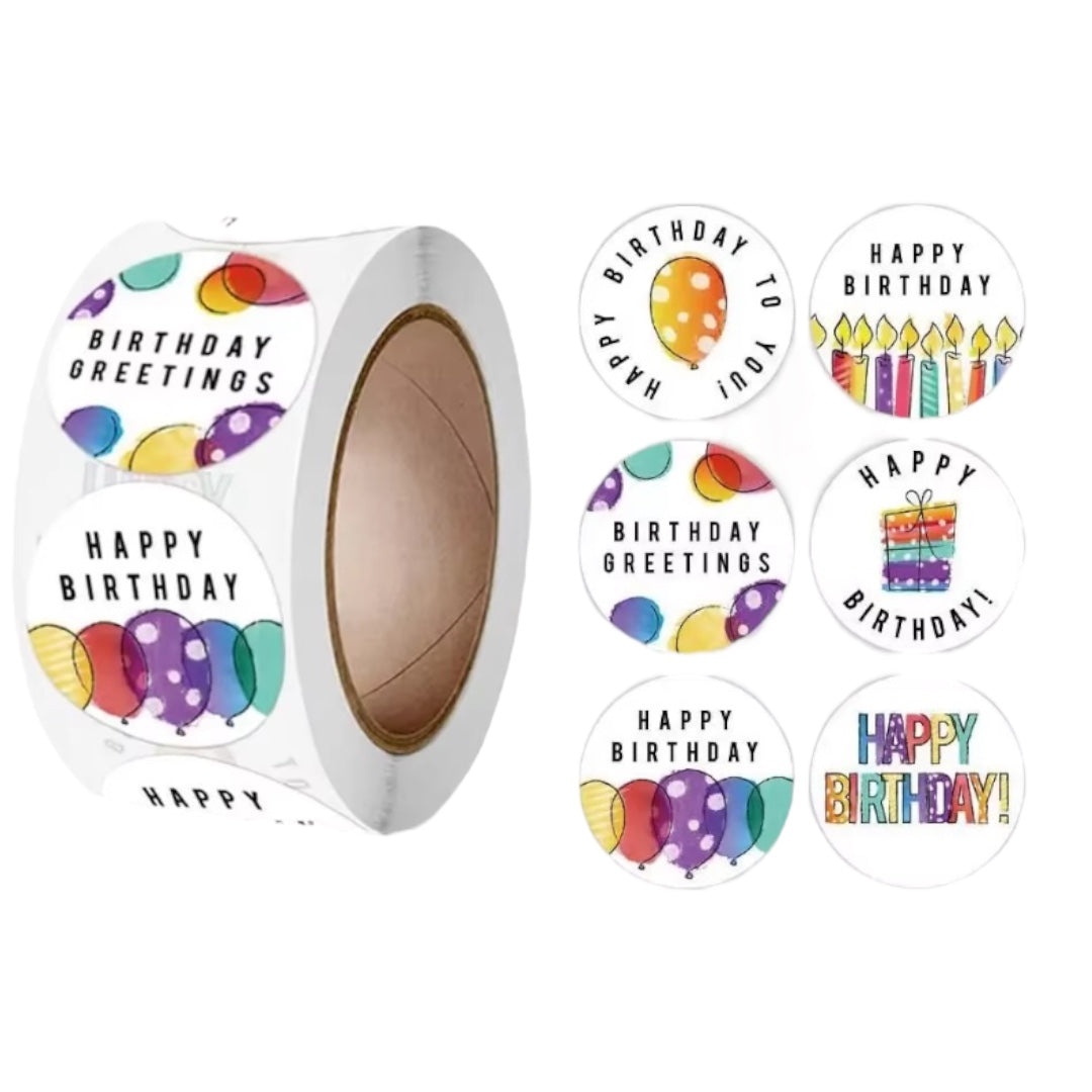 100 Stickers en Rollo - Modelos Happy Birthday