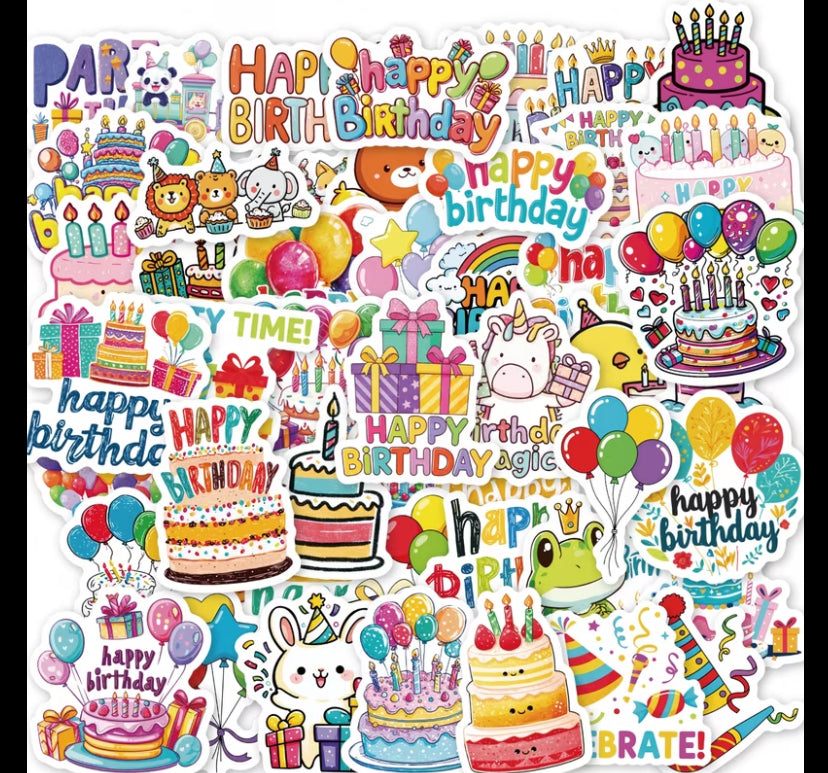 50 stickers impermeables - Feliz Cumpleaños