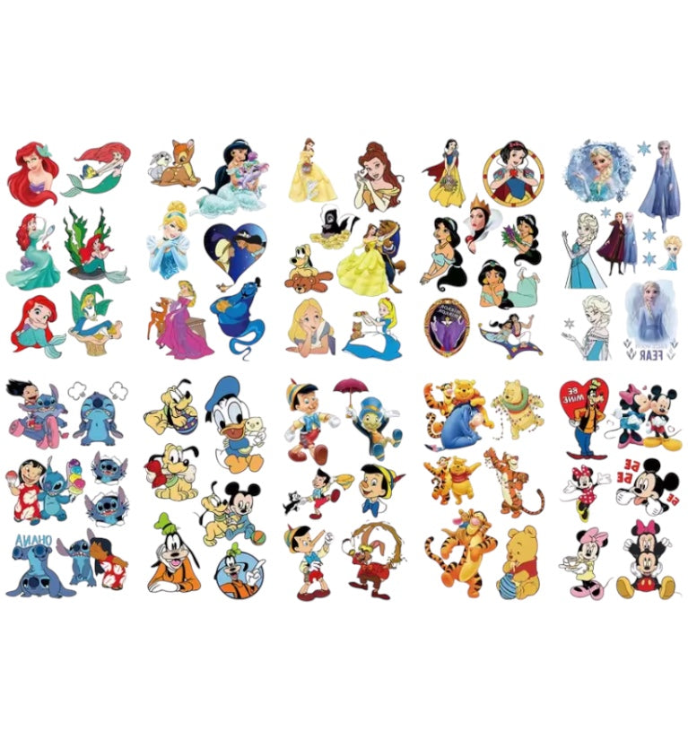 Pack x 5 láminas de tatoos de Disney