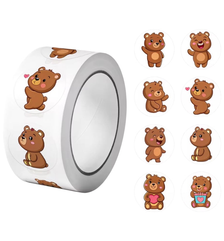 100 stickers en rollo Osos