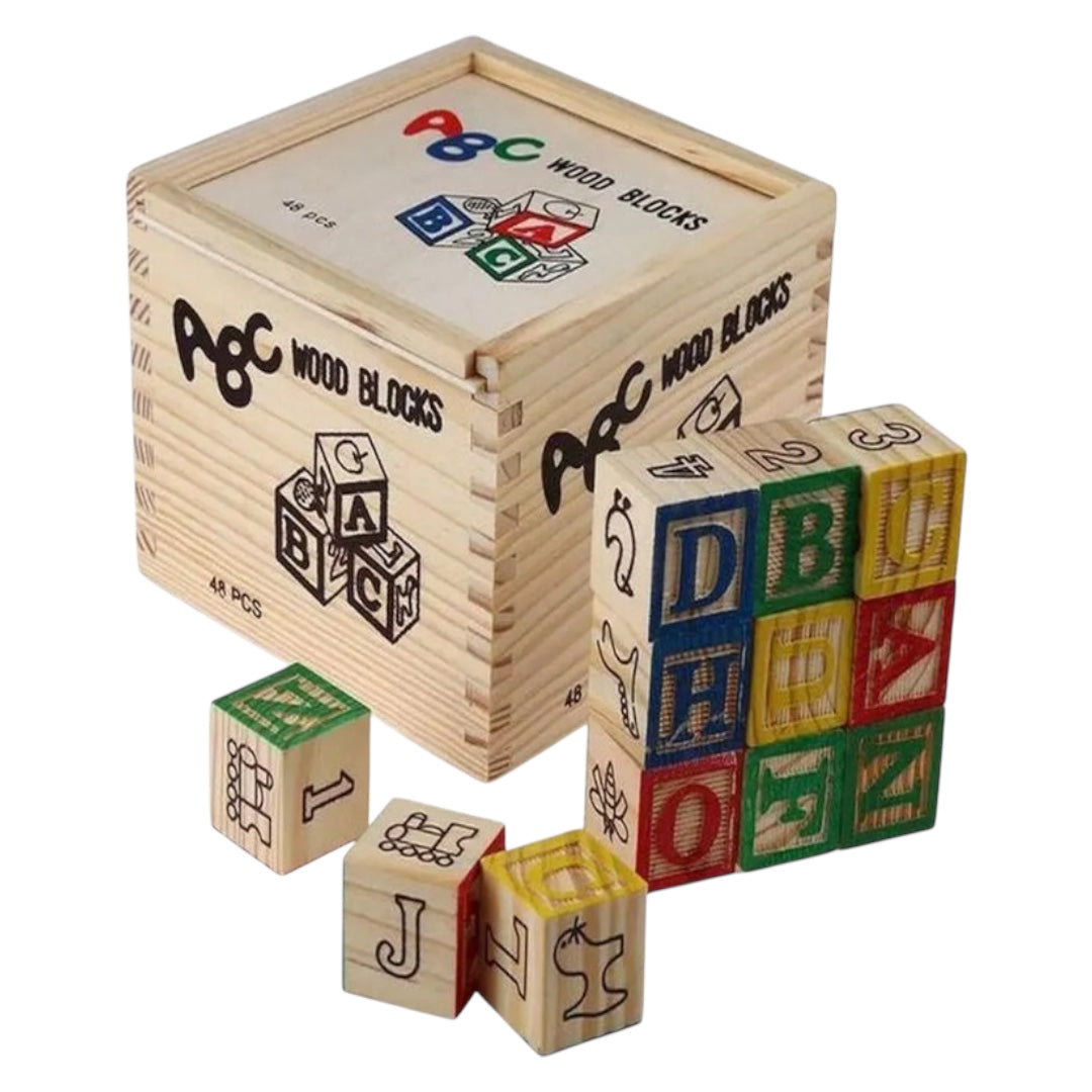 Caja 48 Cubos ABC Didácticos De Madera