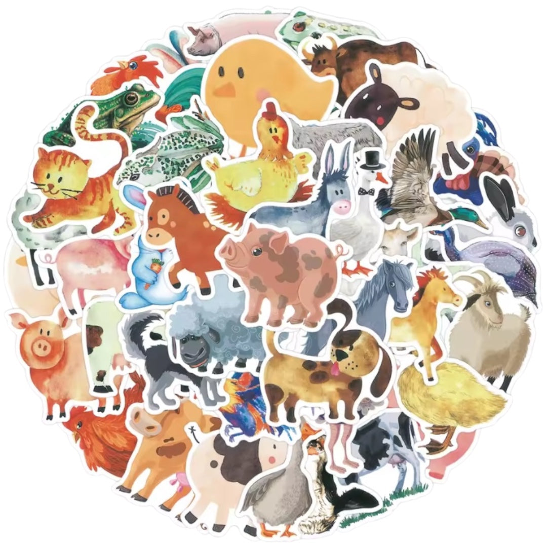 Pack x 50 Stickers Impermeables  Animales Modelo 2