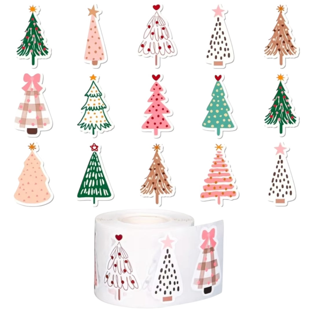 100 stickers en rollo Navidad - Árbol dr Navidad