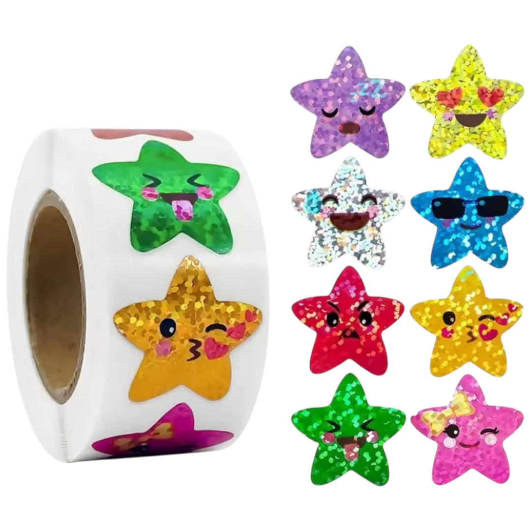 100 stickers en rollo Estrellas Emociones con brillo